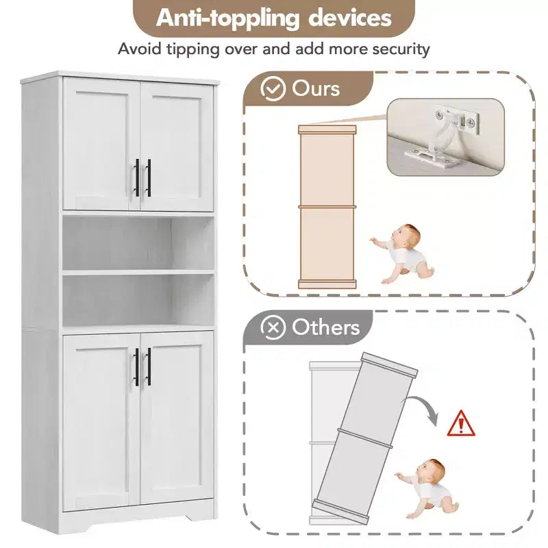 Meuble de rangement autoportant pour cuisine de 67 po de haut, meuble de rangement de salle de bain avec 4 portes et étagères réglables