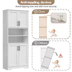 Meuble de rangement autoportant pour cuisine de 67 po de haut, meuble de rangement de salle de bain avec 4 portes et étagères réglables