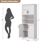 Meuble de rangement autoportant pour cuisine de 67 po de haut, meuble de rangement de salle de bain avec 4 portes et étagères réglables