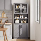 Meuble de rangement autoportant pour cuisine de 67 po de haut, meuble de rangement de salle de bain avec 4 portes et étagères réglables