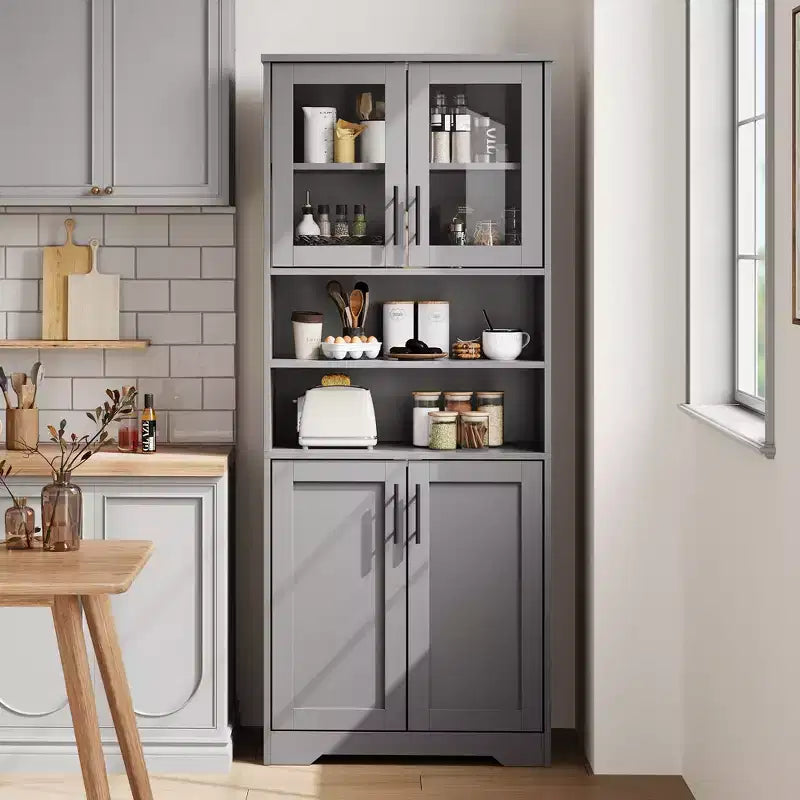 Meuble de rangement autoportant pour cuisine de 67 po de haut, meuble de rangement de salle de bain avec 4 portes et étagères réglables