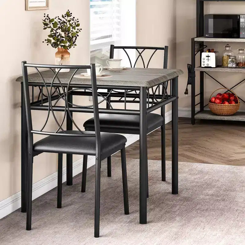 3-Piece Square Dining Set for 2 - Table & Upholstered Chairs for Small Spaces