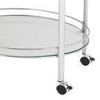Chariot de service de bar à 2 niveaux en acier chromé moderne Studio 55D Carli, ovale, 66 x 46 cm, argent, avec roulettes et étagères en verre transparent pour salon