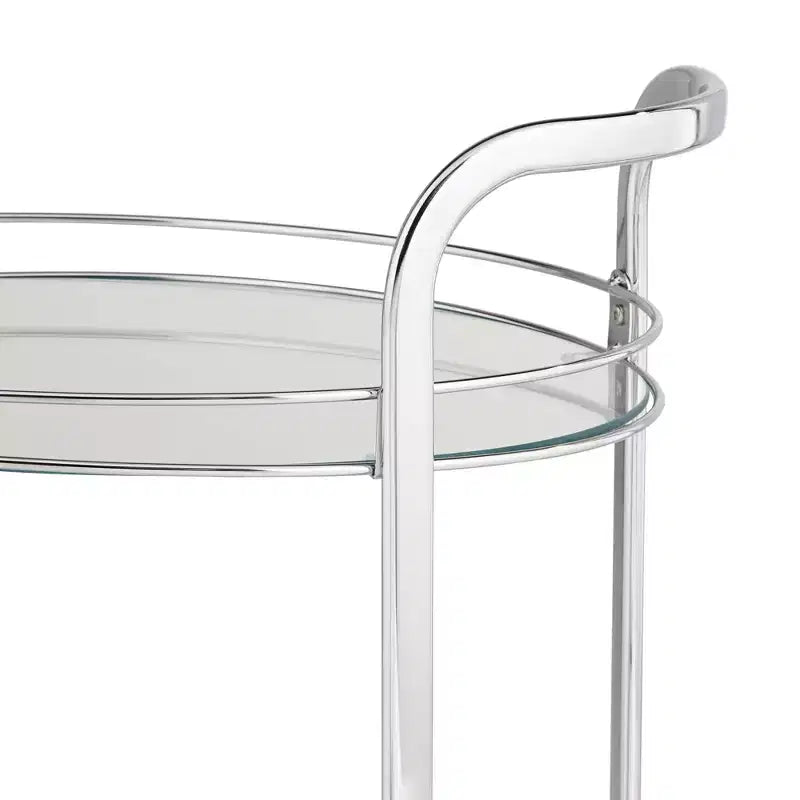Chariot de service de bar à 2 niveaux en acier chromé moderne Studio 55D Carli, ovale, 66 x 46 cm, argent, avec roulettes et étagères en verre transparent pour salon