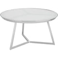 Studio 55D Luciana Modern Chrome Metal Round Coffee Table 29 3/4 Wide Silver White Glass Tabletop for Living Room Bedroom Bedside
