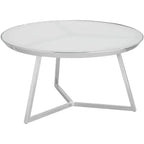 Studio 55D Luciana Modern Chrome Metal Round Coffee Table 29 3/4 Wide Silver White Glass Tabletop for Living Room Bedroom Bedside