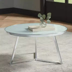 Table basse ronde Studio 55D Luciana moderne en métal chromé de 29 3/4 po de large avec plateau en verre argenté et blanc pour salon, chambre à coucher, chevet
