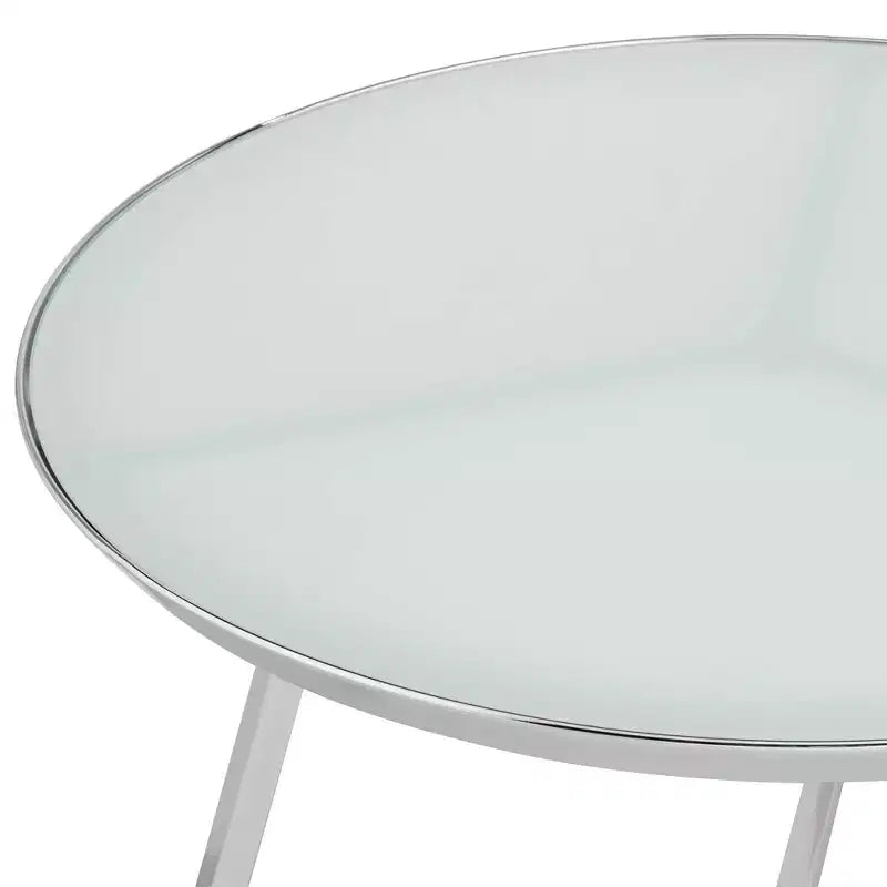 Table basse ronde Studio 55D Luciana moderne en métal chromé de 29 3/4 po de large avec plateau en verre argenté et blanc pour salon, chambre à coucher, chevet
