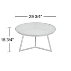 Table basse ronde Studio 55D Luciana moderne en métal chromé de 29 3/4 po de large avec plateau en verre argenté et blanc pour salon, chambre à coucher, chevet