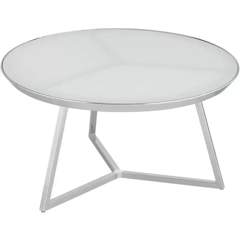 Table basse ronde Studio 55D Luciana moderne en métal chromé de 29 3/4 po de large avec plateau en verre argenté et blanc pour salon, chambre à coucher, chevet