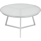 Table basse ronde Studio 55D Luciana moderne en métal chromé de 29 3/4 po de large avec plateau en verre argenté et blanc pour salon, chambre à coucher, chevet