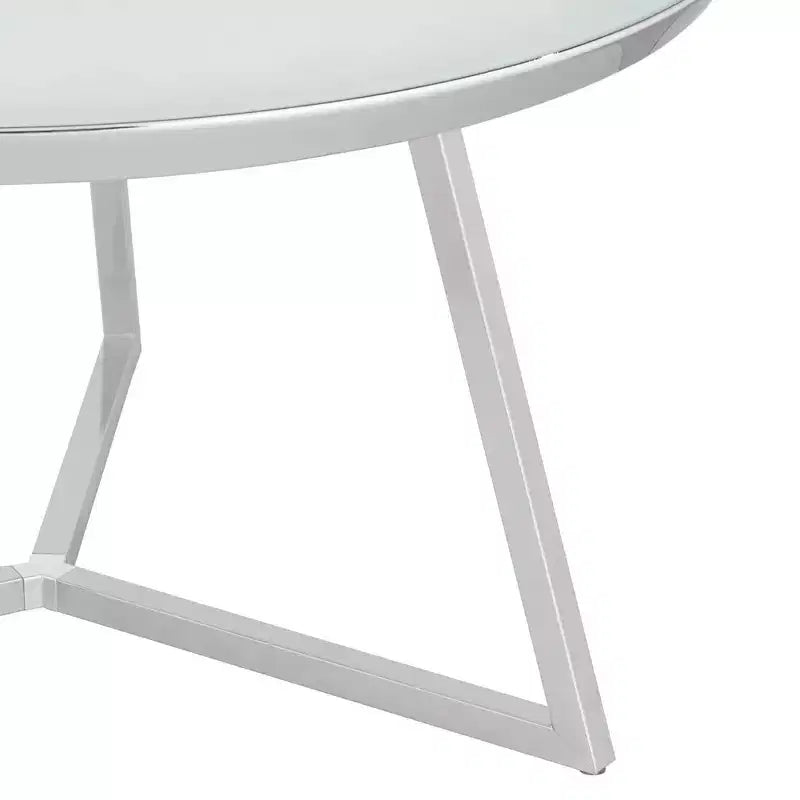 Table basse ronde Studio 55D Luciana moderne en métal chromé de 29 3/4 po de large avec plateau en verre argenté et blanc pour salon, chambre à coucher, chevet