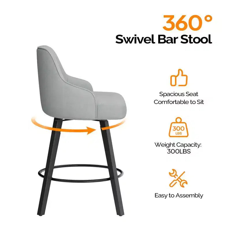 Tabouret de bar moderne Karl Home à pieds en bois, coussin épais et rotation à 360°