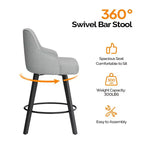 Tabouret de bar moderne Karl Home à pieds en bois, coussin épais et rotation à 360°