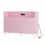 Commode de chambre avec lumières LED, commode à 6 tiroirs avec station de charge, commode de rangement en bois pour entrée