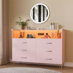 Commode de chambre avec lumières LED, commode à 6 tiroirs avec station de charge, commode de rangement en bois pour entrée