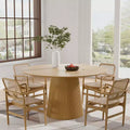 PexFix 52 Round Dining Table for 6 People Modern Pedestal Table with Fluted Cone Base & Wood MDF Top for Small Space Kitchen Dining Room Cafe Natural