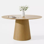PexFix Table à manger ronde de 52 po pour 6 personnes, table à piédestal moderne avec base conique cannelée et plateau en MDF de bois, pour petits espaces, cuisine, salle à manger, café, naturelle