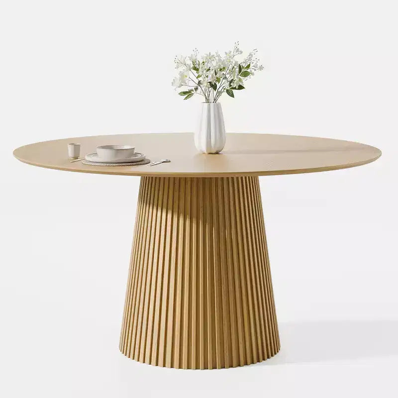 PexFix Table à manger ronde de 52 po pour 6 personnes, table à piédestal moderne avec base conique cannelée et plateau en MDF de bois, pour petits espaces, cuisine, salle à manger, café, naturelle