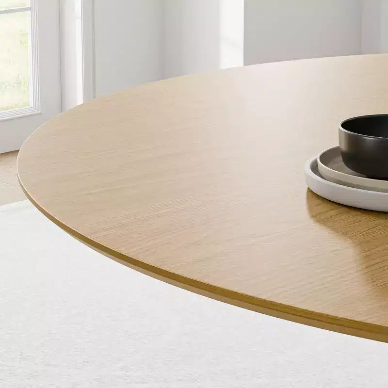 PexFix Table à manger ronde de 52 po pour 6 personnes, table à piédestal moderne avec base conique cannelée et plateau en MDF de bois, pour petits espaces, cuisine, salle à manger, café, naturelle