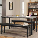 Ensemble Table à Manger pour 4, Table de Cuisine avec 2 Bancs, Cadre en Métal, Ensembles de Salle à Manger Gain de Place pour Cuisine, Salle à Manger