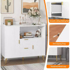 Meuble de rangement blanc moderne - Buffet 2 tiroirs et 2 portes pour cuisine et salon