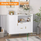 Meuble de rangement blanc moderne - Buffet 2 tiroirs et 2 portes pour cuisine et salon