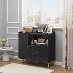 Meuble de rangement blanc moderne - Buffet 2 tiroirs et 2 portes pour cuisine et salon
