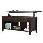 Table basse relevable Karl Home Lift, meuble moderne avec compartiment caché et plateau relevable, marron