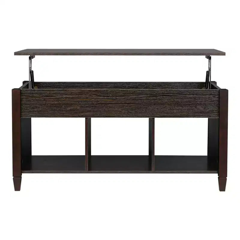 Table basse relevable Karl Home Lift, meuble moderne avec compartiment caché et plateau relevable, marron