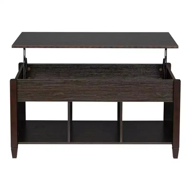 Table basse relevable Karl Home Lift, meuble moderne avec compartiment caché et plateau relevable, marron