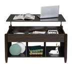 Table basse relevable Karl Home Lift, meuble moderne avec compartiment caché et plateau relevable, marron
