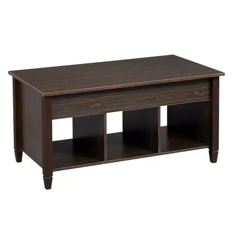 Table basse relevable Karl Home Lift, meuble moderne avec compartiment caché et plateau relevable, marron