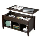 Table basse relevable Karl Home Lift, meuble moderne avec compartiment caché et plateau relevable, marron