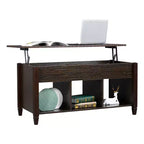 Table basse relevable Karl Home Lift, meuble moderne avec compartiment caché et plateau relevable, marron