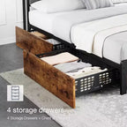 Cadre de lit King size avec 4 tiroirs de rangement, lit plateforme avec tête de lit chargée, robuste et stable, silencieux, pas besoin de sommier tapissier, facile à installer