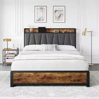 Cadre de lit King size avec 4 tiroirs de rangement, lit plateforme avec tête de lit chargée, robuste et stable, silencieux, pas besoin de sommier tapissier, facile à installer
