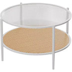 Table basse ronde Acekool Boho, plateau en verre ondulé de 30 po, rangement à 2 niveaux en rotin synthétique, cadre en métal
