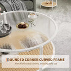 Table basse ronde Acekool Boho, plateau en verre ondulé de 30 po, rangement à 2 niveaux en rotin synthétique, cadre en métal