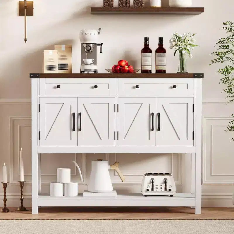 Buffet de ferme moderne, buffet de 119 cm avec rangement et 2 tiroirs, console de bar à café avec étagère