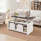 Table basse relevable de ferme EROMMY avec rangement et portes coulissantes de grange