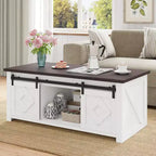 Table basse relevable de ferme EROMMY avec rangement et portes coulissantes de grange