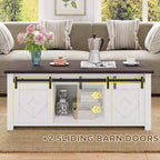 Table basse relevable de ferme EROMMY avec rangement et portes coulissantes de grange
