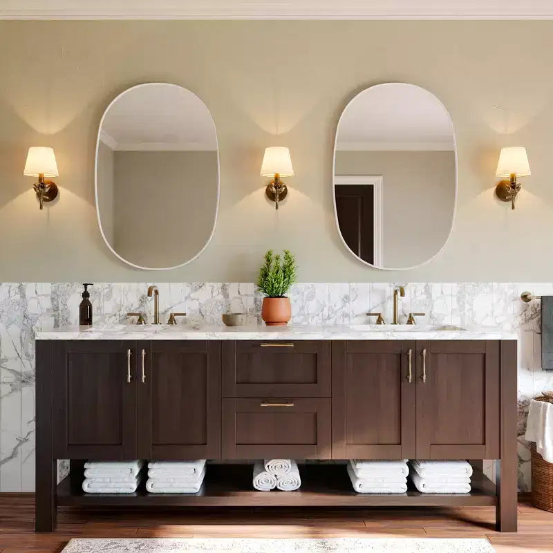 Miroir de courtoisie de salle de bain ovale rectangulaire mat 24 x 36, miroir mural au-dessus de l'évier avec verre trempé HD et cadre en aluminium résistant à la rouille