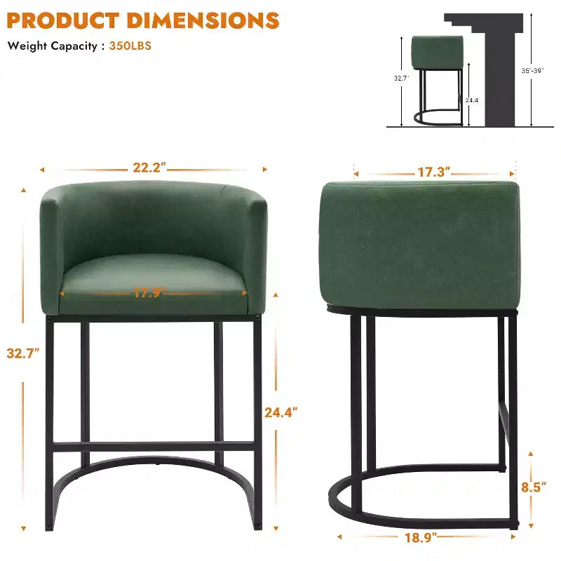 NEWLAYOUT Lot de 2 tabourets de bar hauteur comptoir, hauteur d'assise 61 cm, pour salle à manger, tabourets de bar en cuir PU
