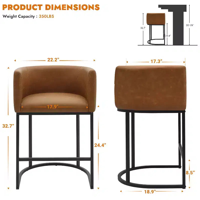 NEWLAYOUT Lot de 2 tabourets de bar hauteur comptoir, hauteur d'assise 61 cm, pour salle à manger, tabourets de bar en cuir PU