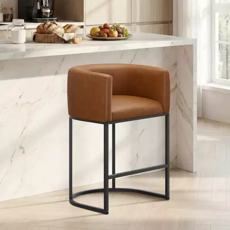 NEWLAYOUT Lot de 2 tabourets de bar hauteur comptoir, hauteur d'assise 61 cm, pour salle à manger, tabourets de bar en cuir PU