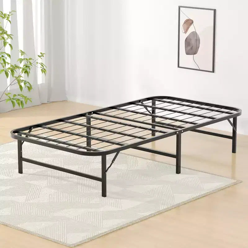 VECELO Cadre de lit pliable moderne Cadre de lit simple en métal pliable 14 pouces de hauteur, rangement sous le lit, montage facile, noir