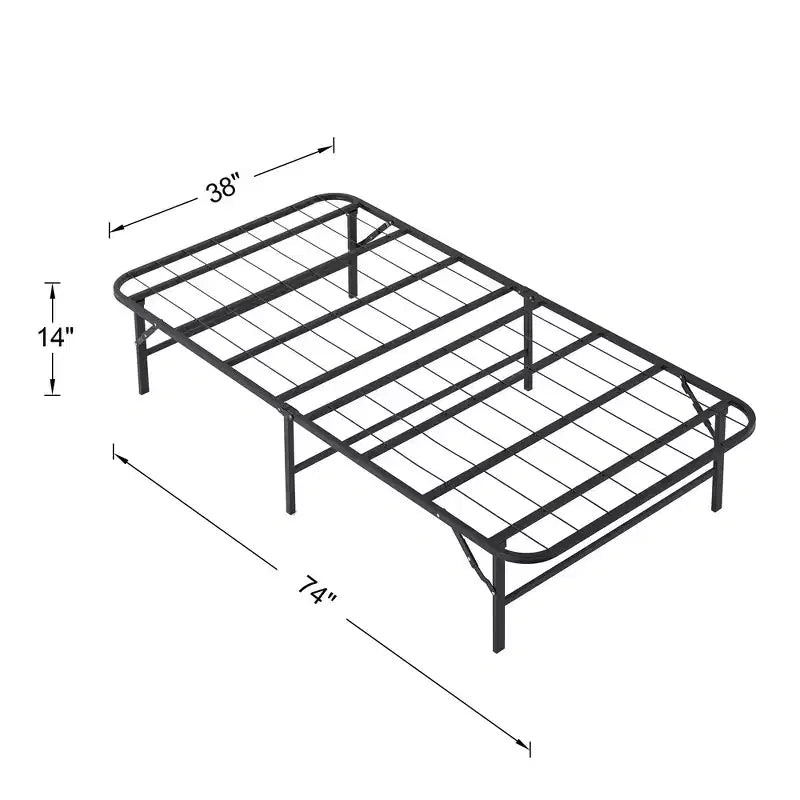 VECELO Cadre de lit pliable moderne Cadre de lit simple en métal pliable 14 pouces de hauteur, rangement sous le lit, montage facile, noir
