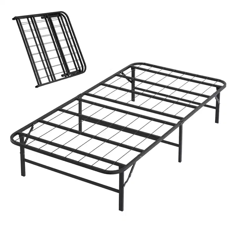 VECELO Cadre de lit pliable moderne Cadre de lit simple en métal pliable 14 pouces de hauteur, rangement sous le lit, montage facile, noir